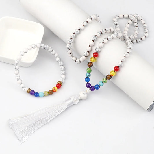 White 7 Chakra Beads Necklace Set