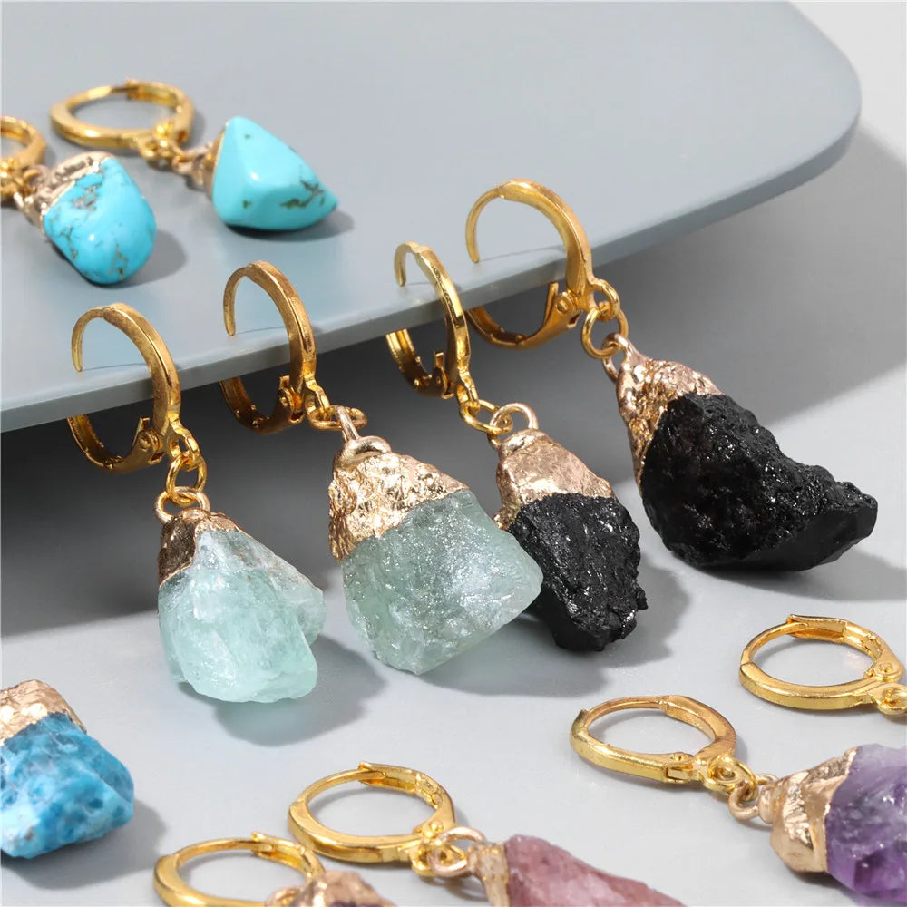 Natural Irregular Raw Stone Earrings & Necklace Sets