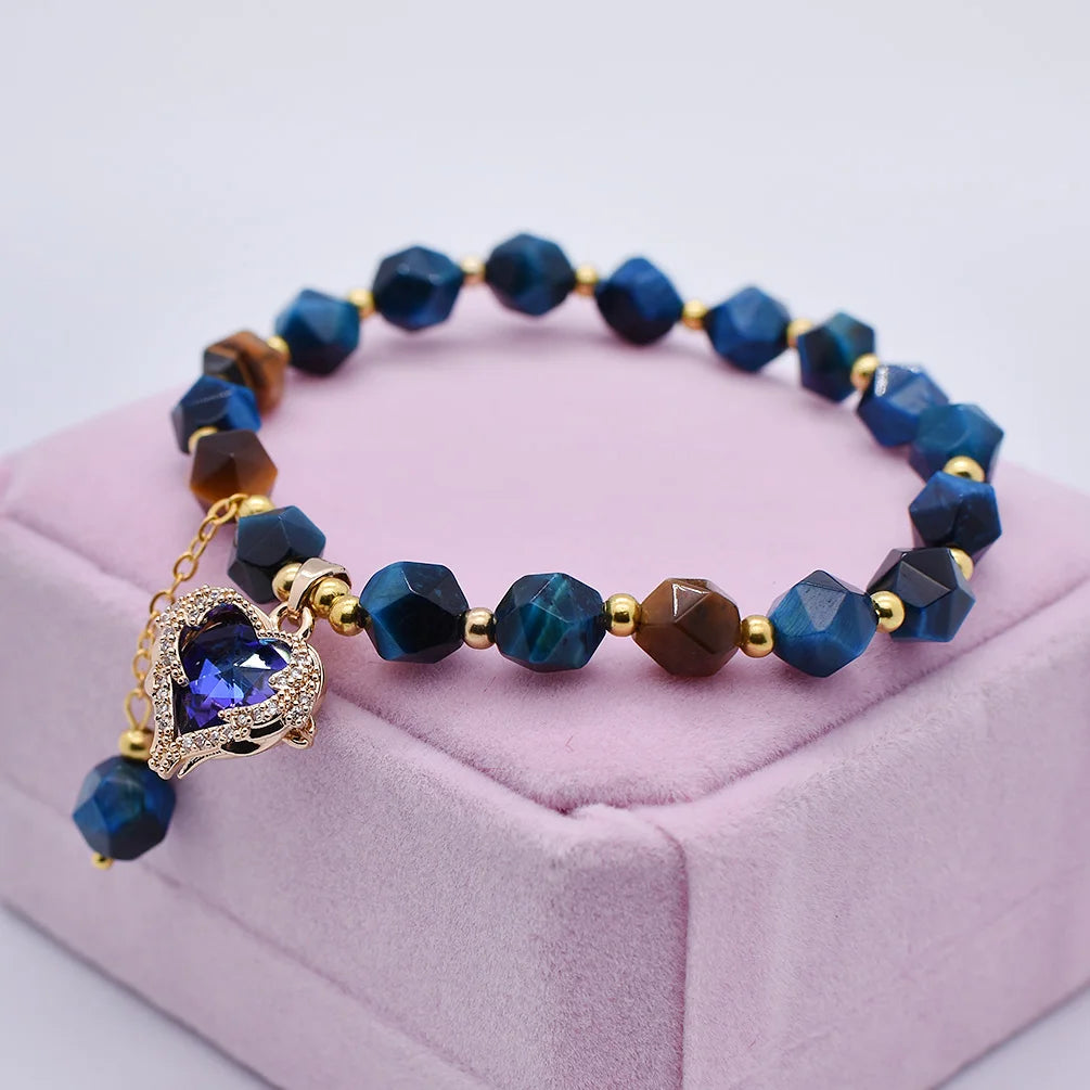 Luxury Deep Ocean Blue Heart Pendant Bracelet