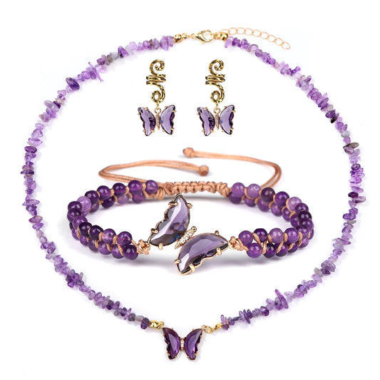 Butterfly Pendant Necklace Gravel Bracelets
