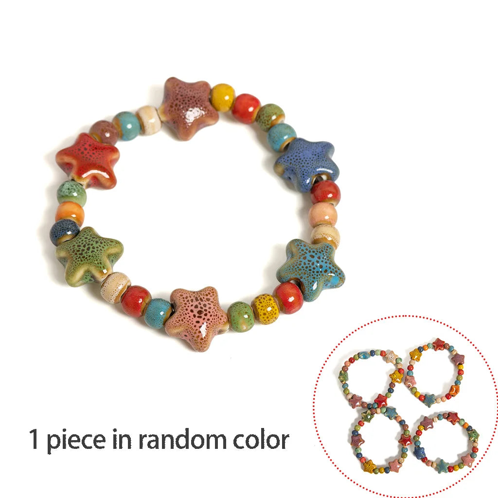Colorful Starfish & Seashell Ceramic Beaded Bracelet
