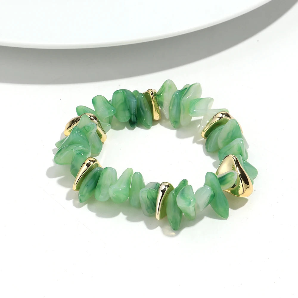 Gold Colorful Chip Stone Beads Necklace Bracelet Sets