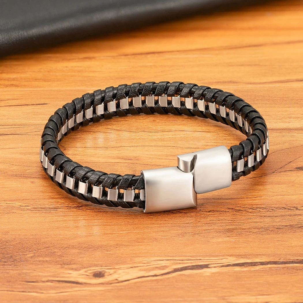 Sophisticated Black Braided Woven Leather Bracelets