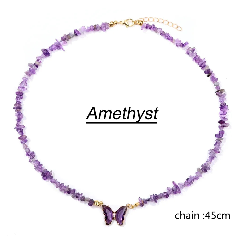 Butterfly Pendant Necklace Gravel Bracelets
