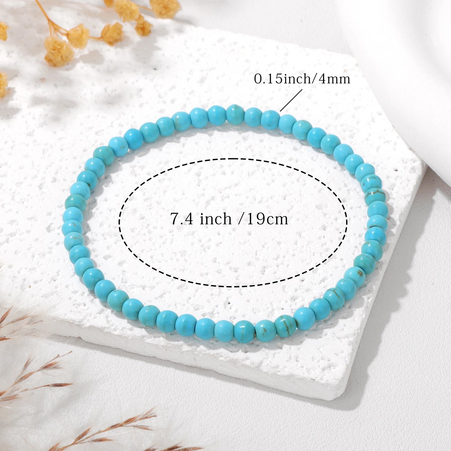 Natural Blue Turquoises Smooth Round Beaded Bracelets with Card