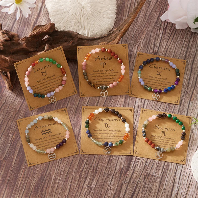 Colorful 12 Constellation Natural Stone Beaded Bracelets