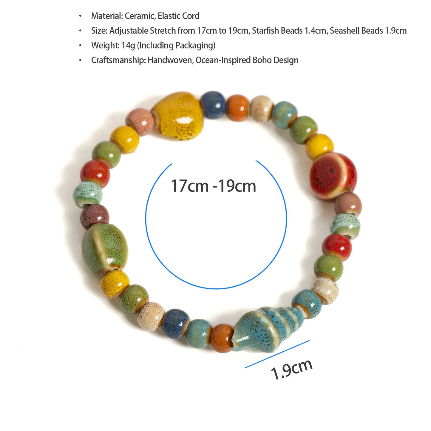 Colorful Starfish & Seashell Ceramic Beaded Bracelet