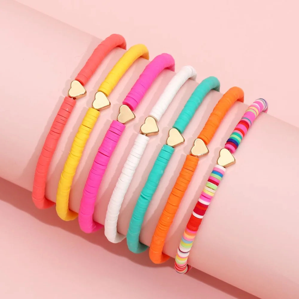 Rainbow Heart Charm Stackable Bracelets Sets