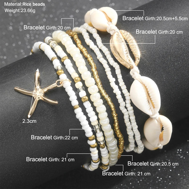 Gold Jewels Rice Beads Pendant Anklet Set