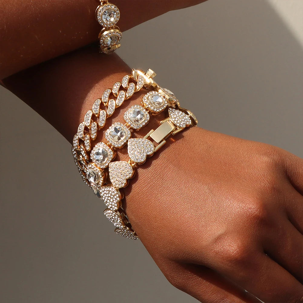 South Beach Miami Iced Out Cuban Link Bracelet 4Pcs Setss
