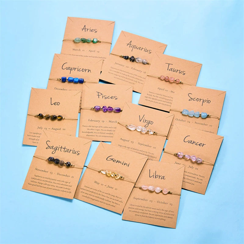 Zodiac Constellation Natural Stone Handmade Card Bracelet