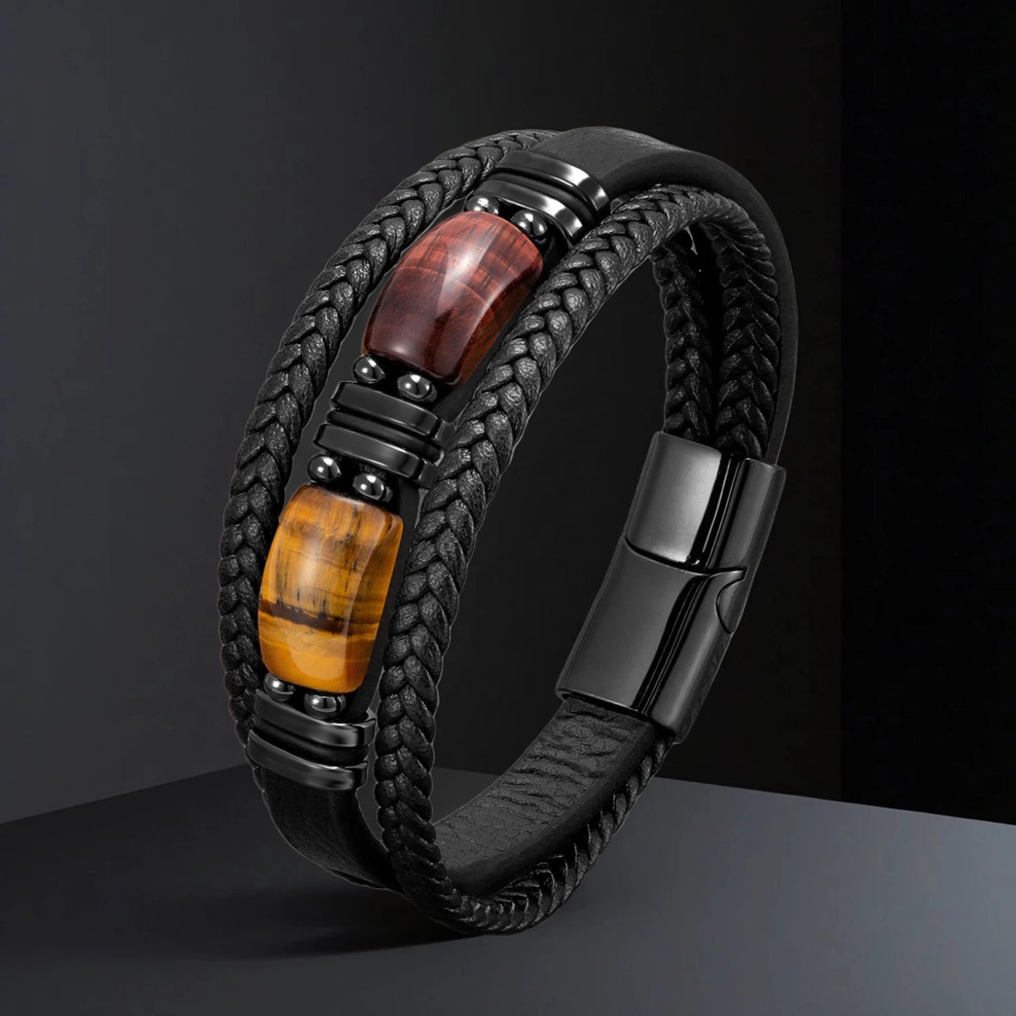 Macho Man Natural Big Stone Leather Bracelet