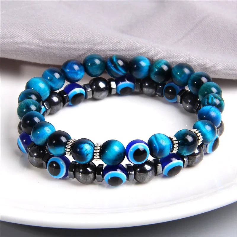 Lucky Blue Evil Eye Beads Bracelet Set