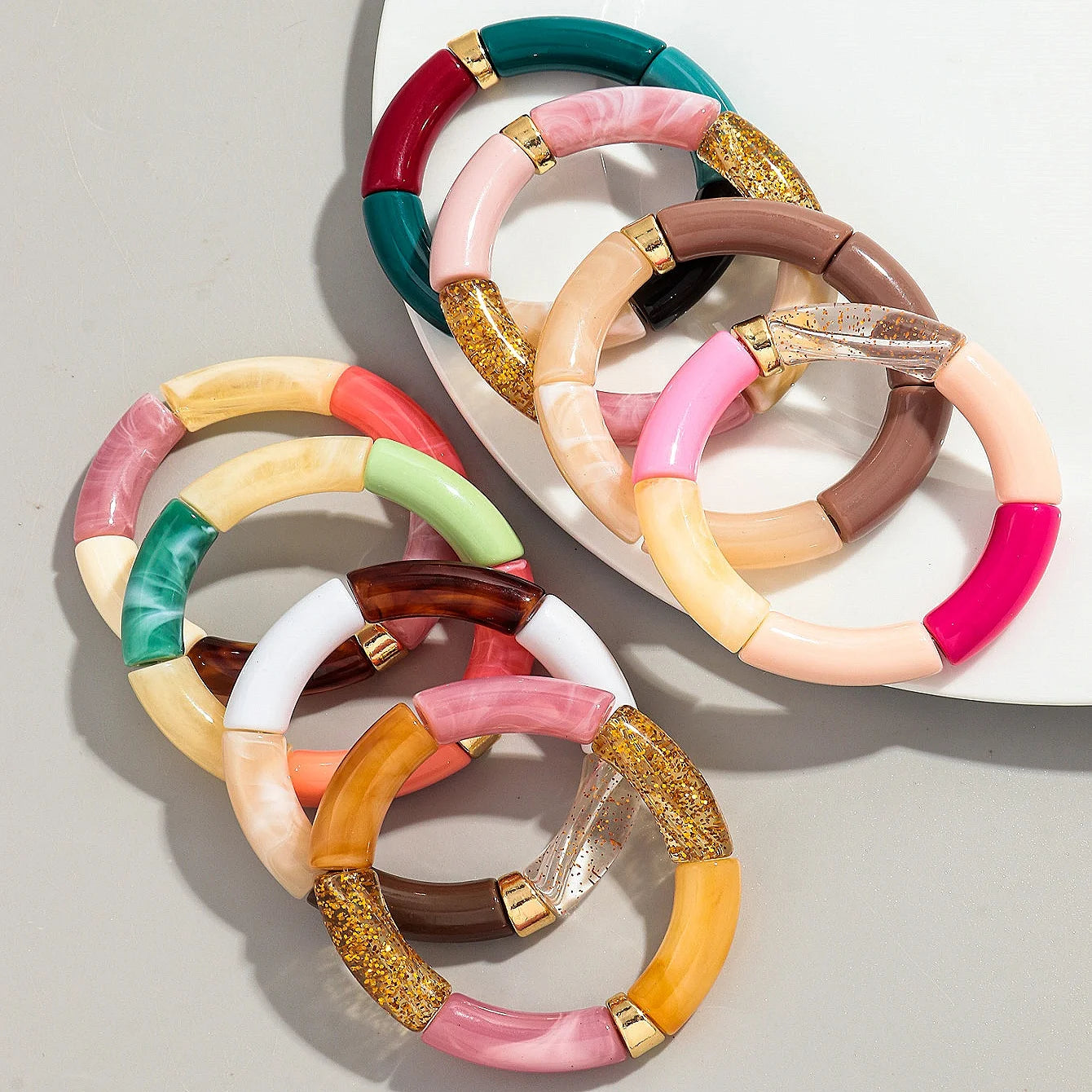 Chunky Bamboo Stackable Colorful Tube Bracelet