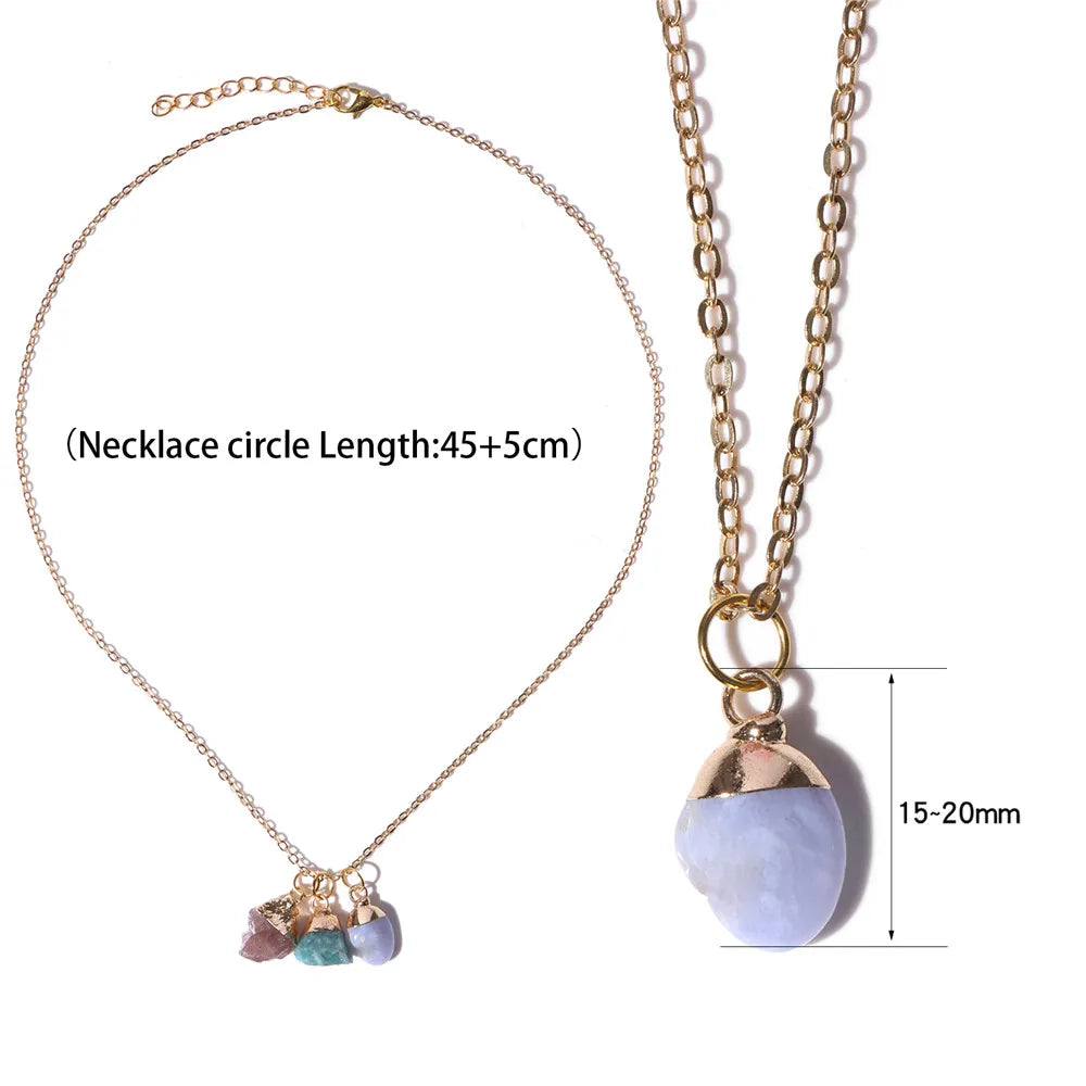 Gold Natural Stone Mineral Charm Necklaces