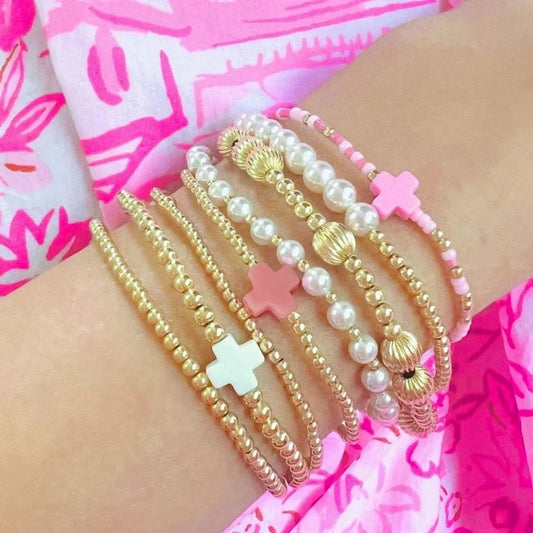 Natural Shell Pearl Cross Stack-able Bracelets