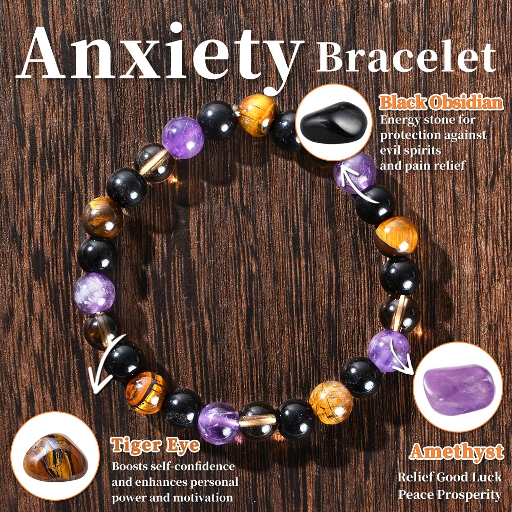 Amethyst and Black Gallstone Calming Bracelet