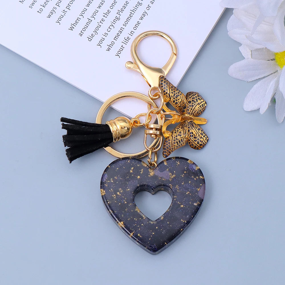 Creative Sequin Love Heart Keychain with Cute Butterfly Tassel