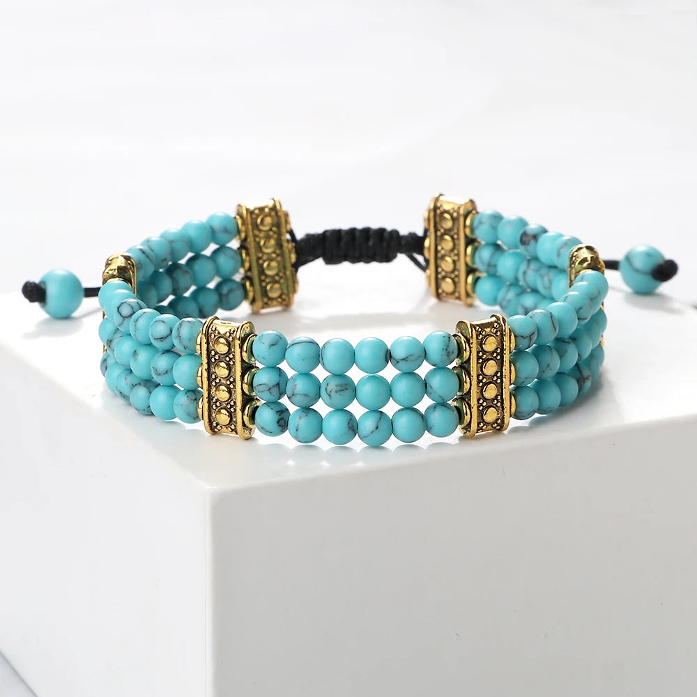 Triple Row Natural Stone Energy Beads Bracelet