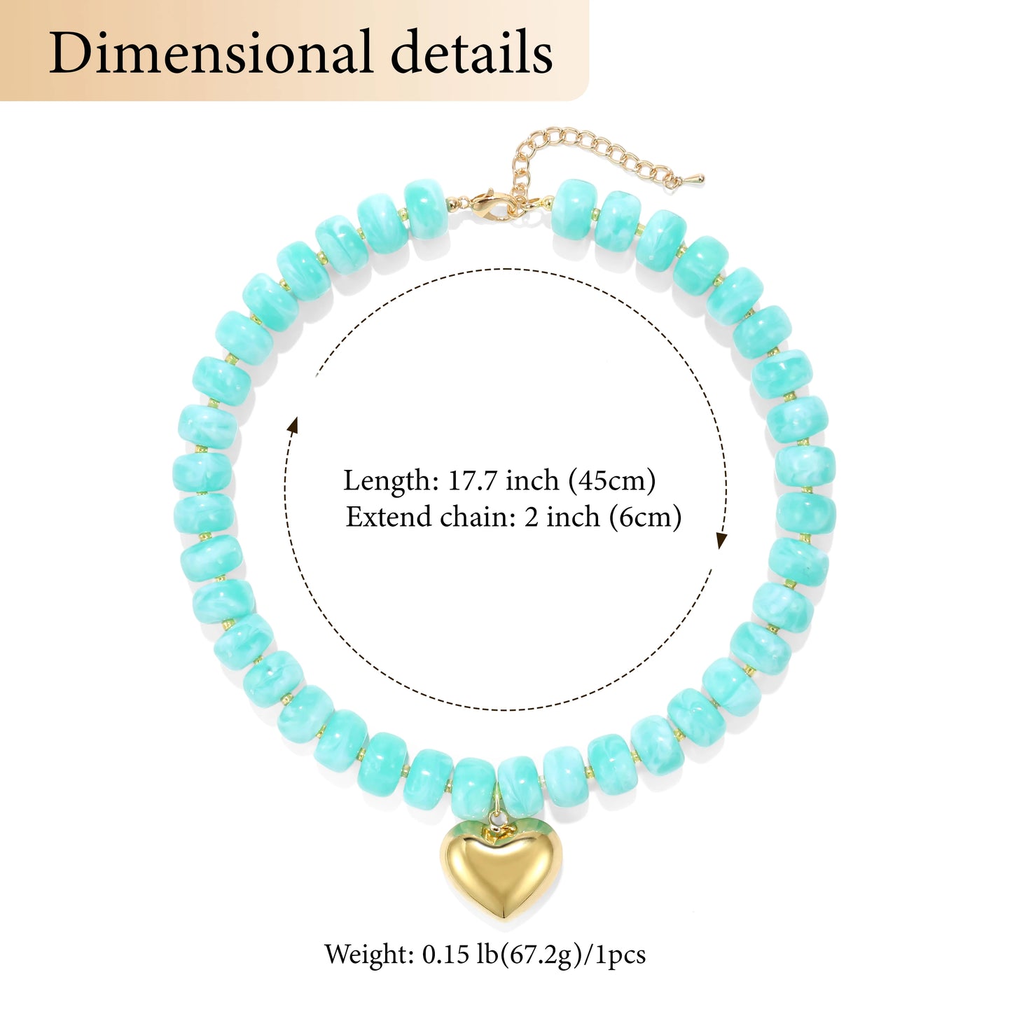 Colorful Crystal Beaded Choker Necklace 14K Gold Plated Heart Pendant