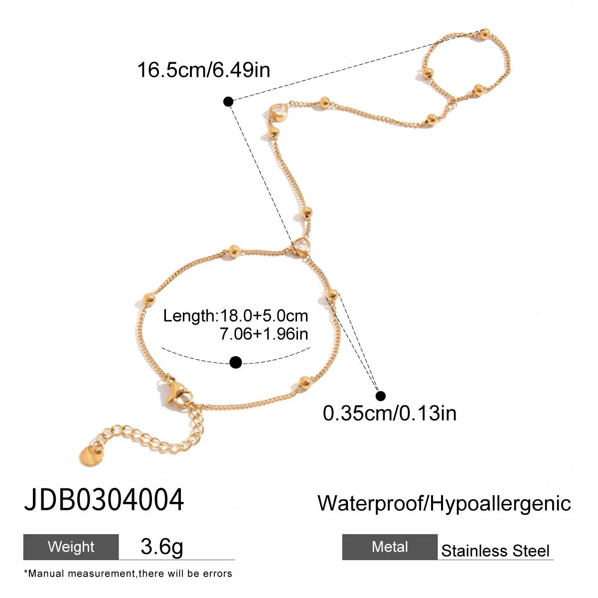 White Heart Finger 18K Gold Bracelet