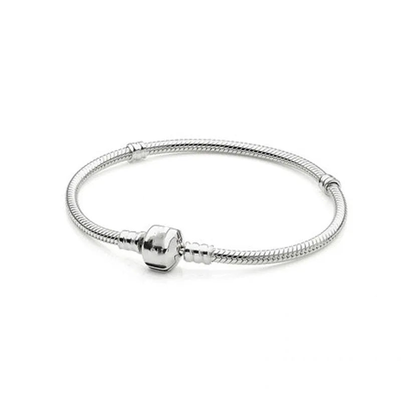 European Heart Round Clasp Clip Snake Chain Bracelet