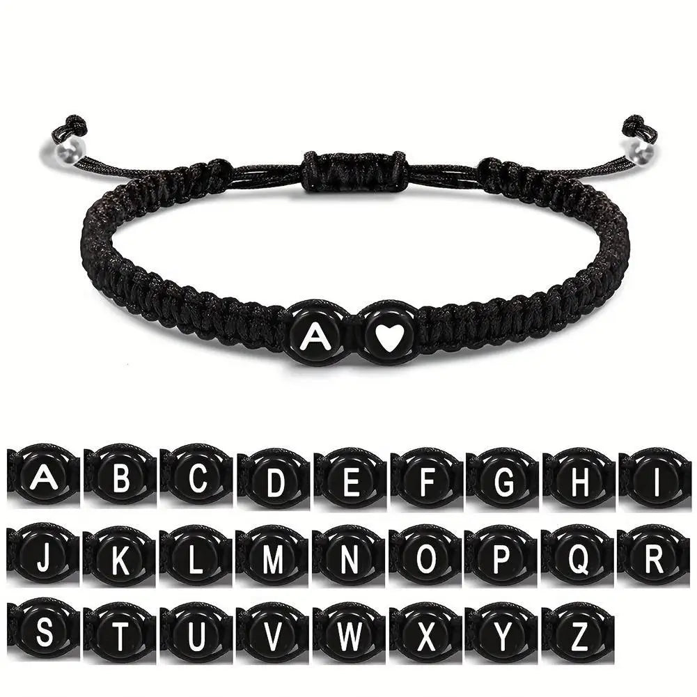 Alphabet Initial Heart Braided Bracelets