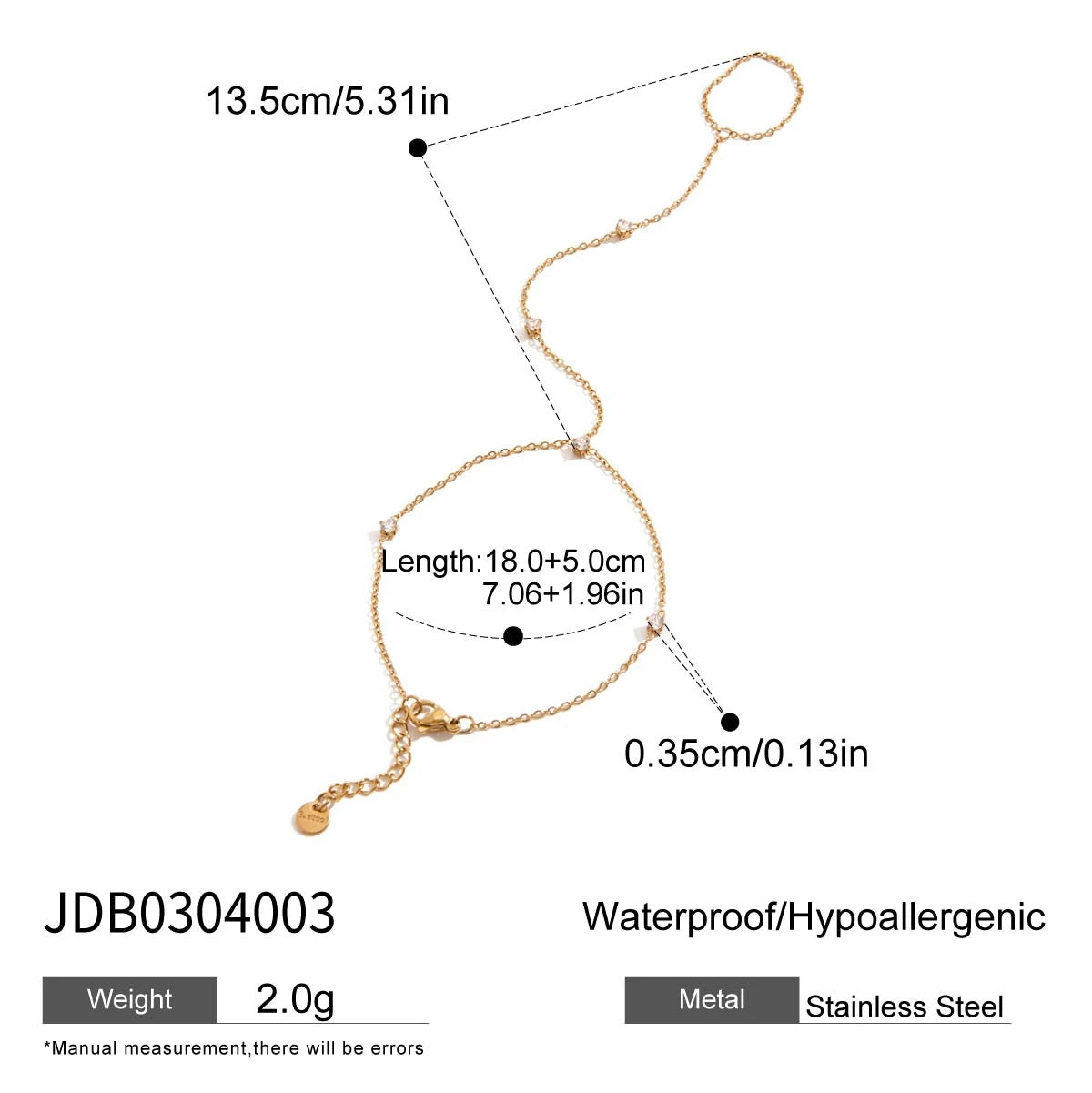 White Heart Finger 18K Gold Bracelet