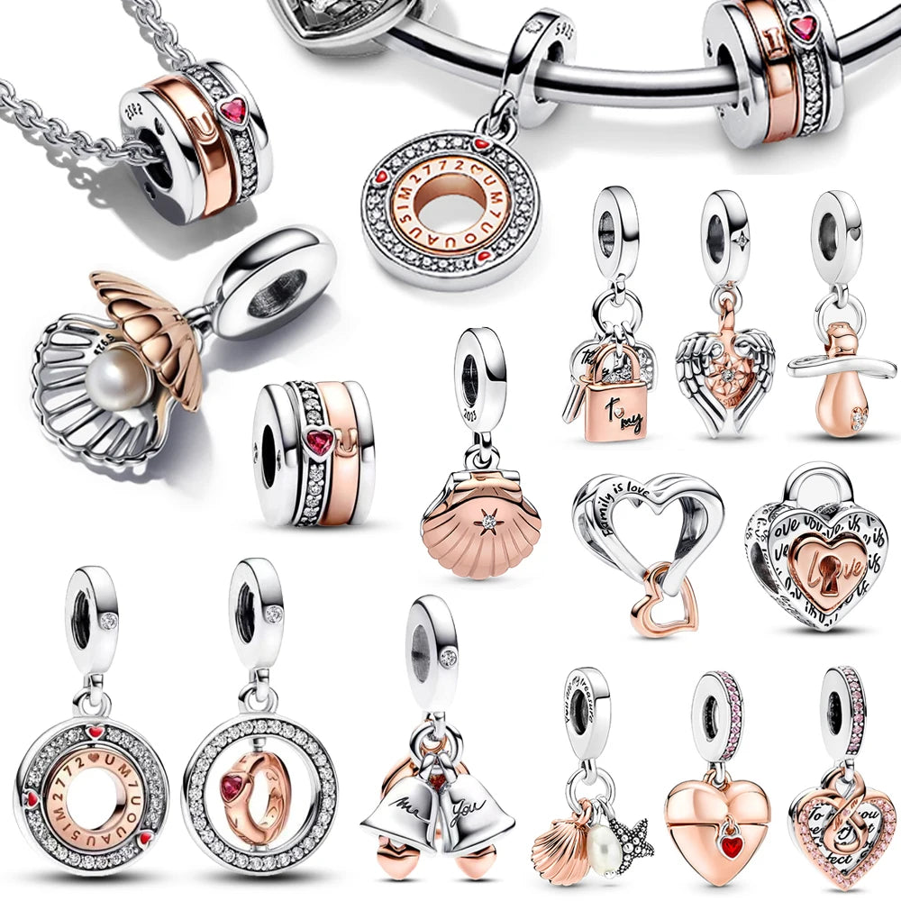 Gorgeous Rose Gold Dangle Charms Bracelet Fit Pieces