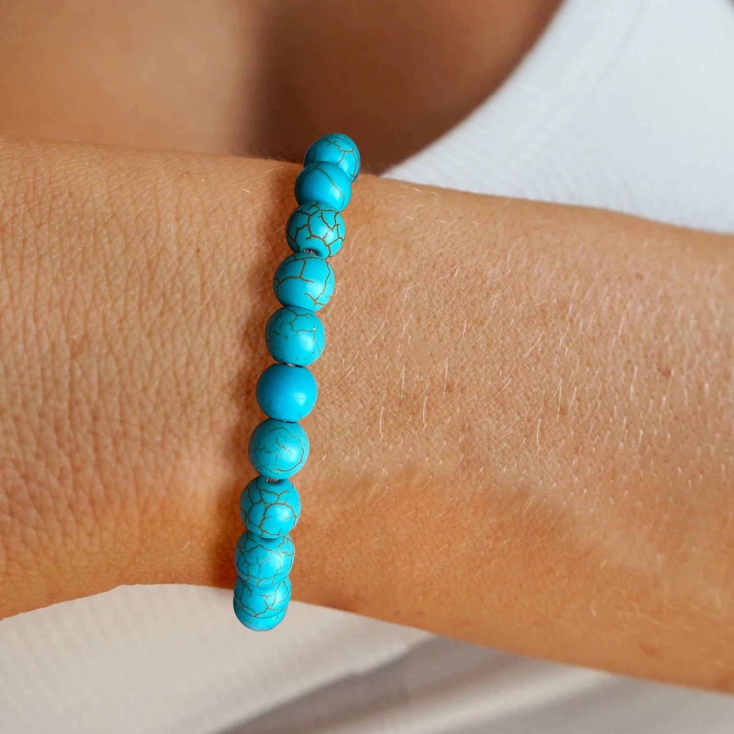 Natural Blue Turquoises Smooth Round Beaded Bracelets with Card