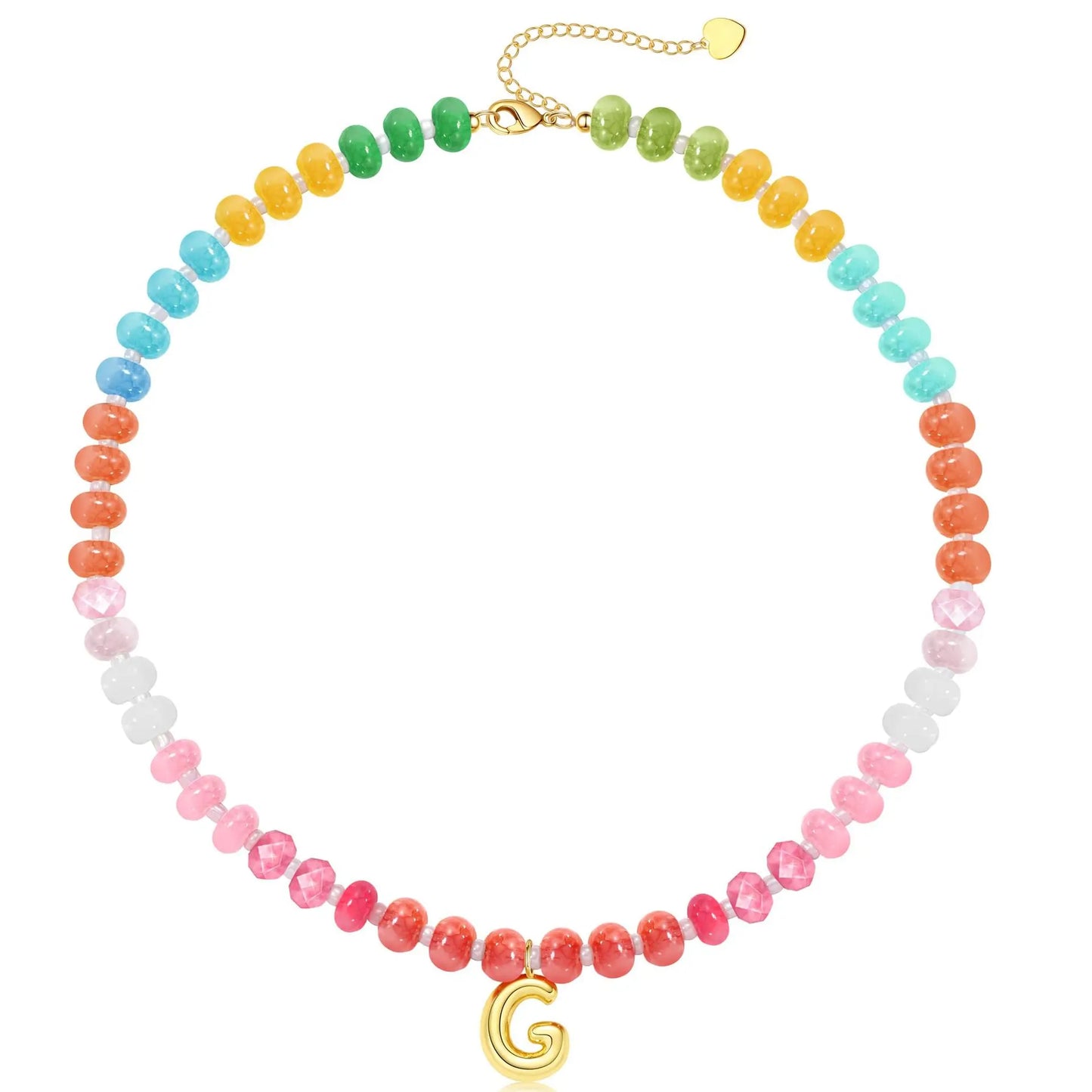 Passion Fruit Colorful Initial Natural Stone Necklaces