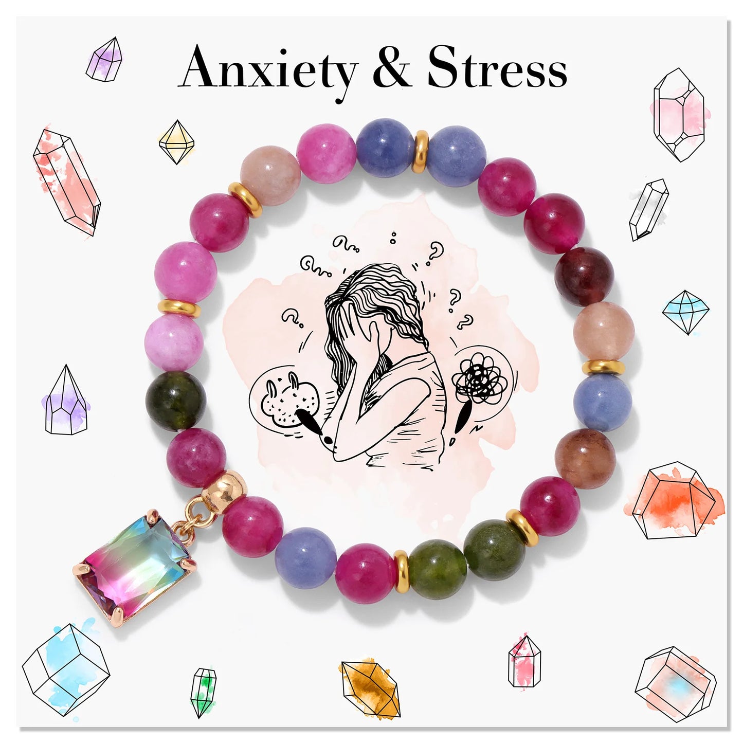 Square Pendant Multicolor Crystal Charm Bracelet