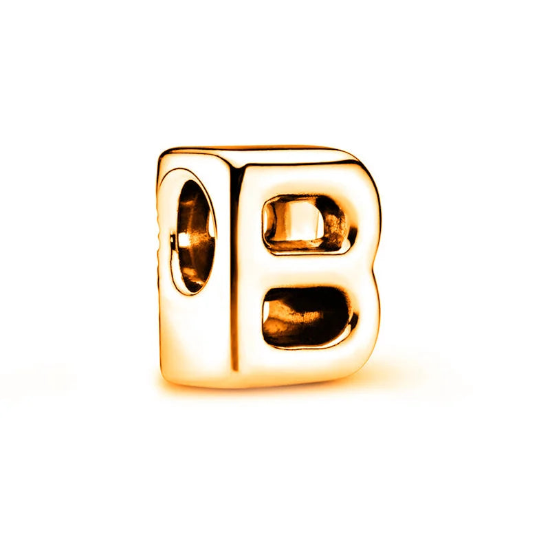 Beautiful Solid Gold plated 26 Letters A-Z Glossy Charm Beads