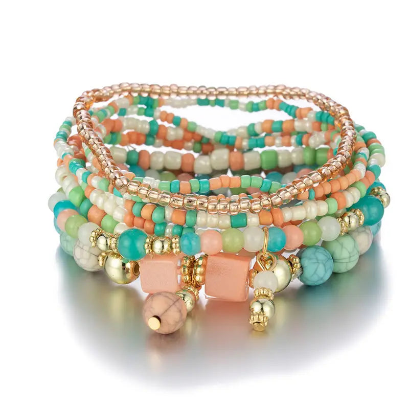 Colorful Rice & Large Beads Bracelet Set