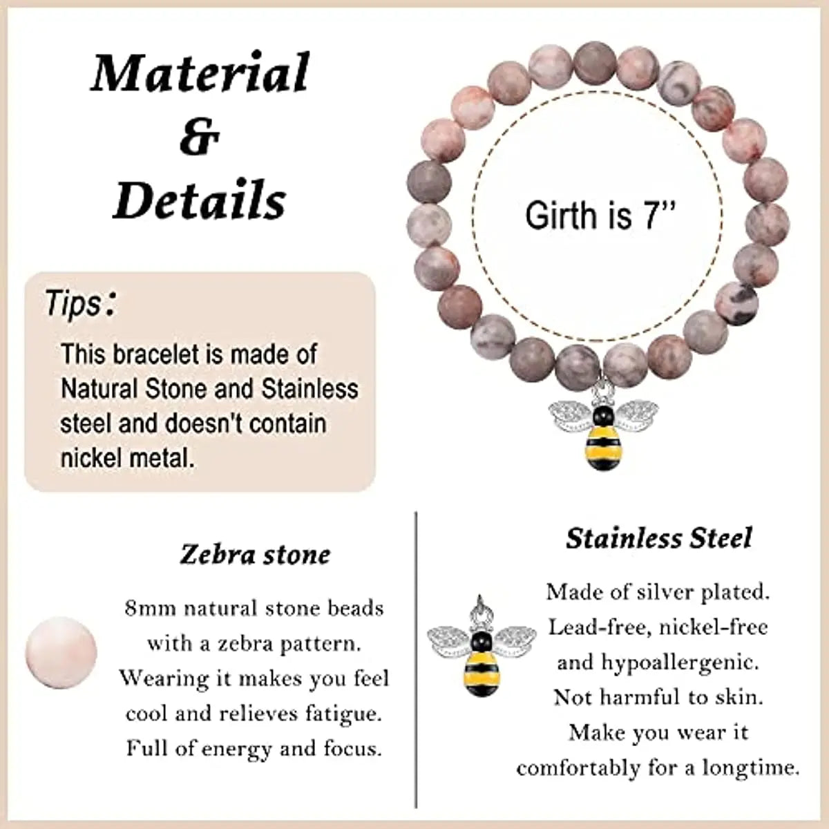 Sophisticated Educator Bee Pendant Healing Spiritual Bracelet with Card