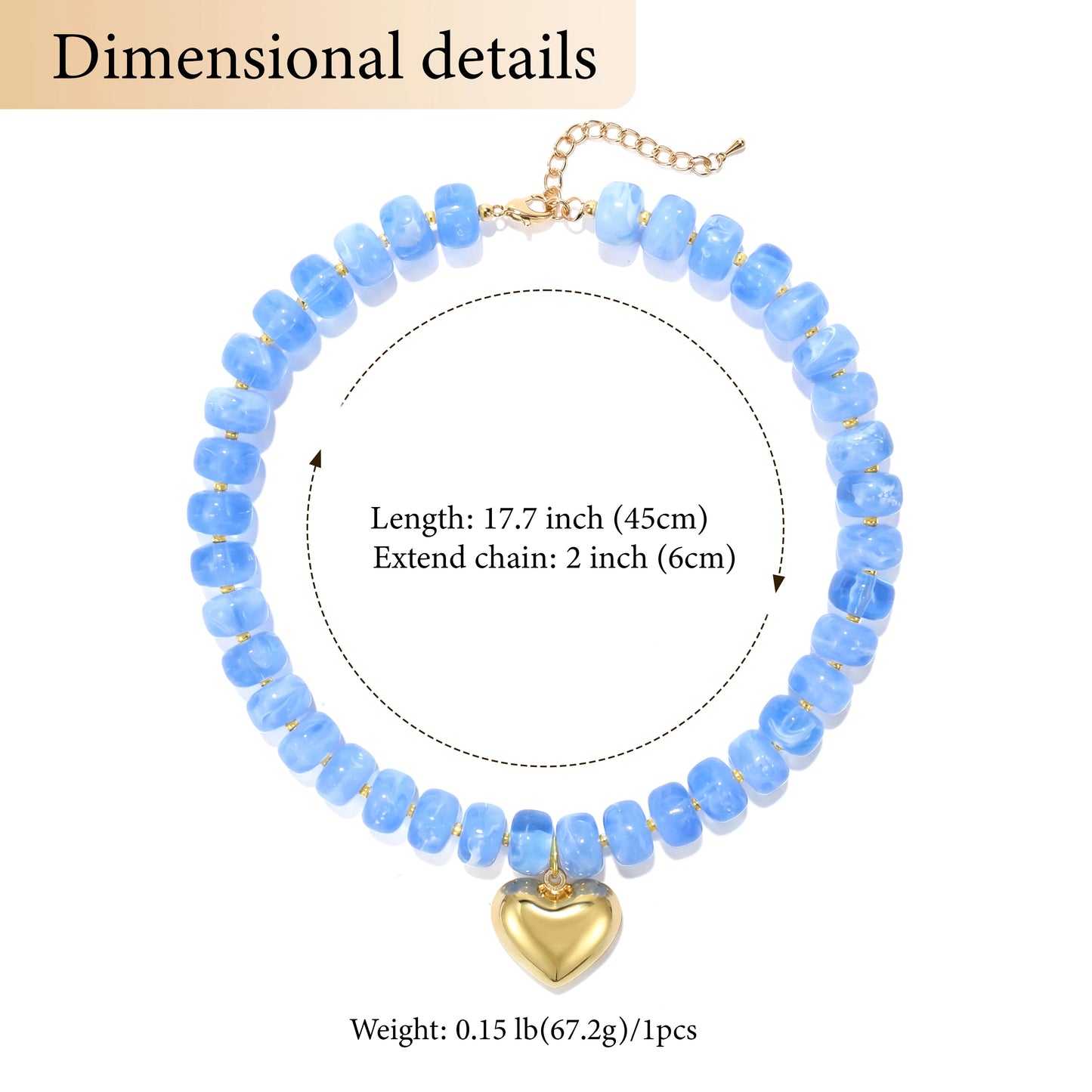 Colorful Crystal Beaded Choker Necklace 14K Gold Plated Heart Pendant