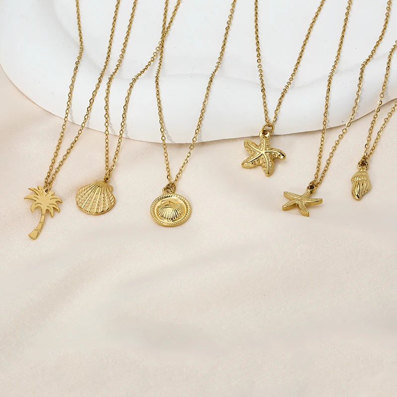 Ocean Shells & Coconut Palm Pendant Necklaces