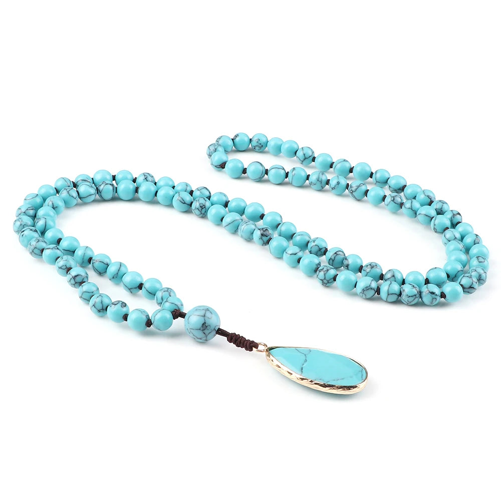 Sky Blue Water Drop Pendant Blue Stone Beaded Necklace