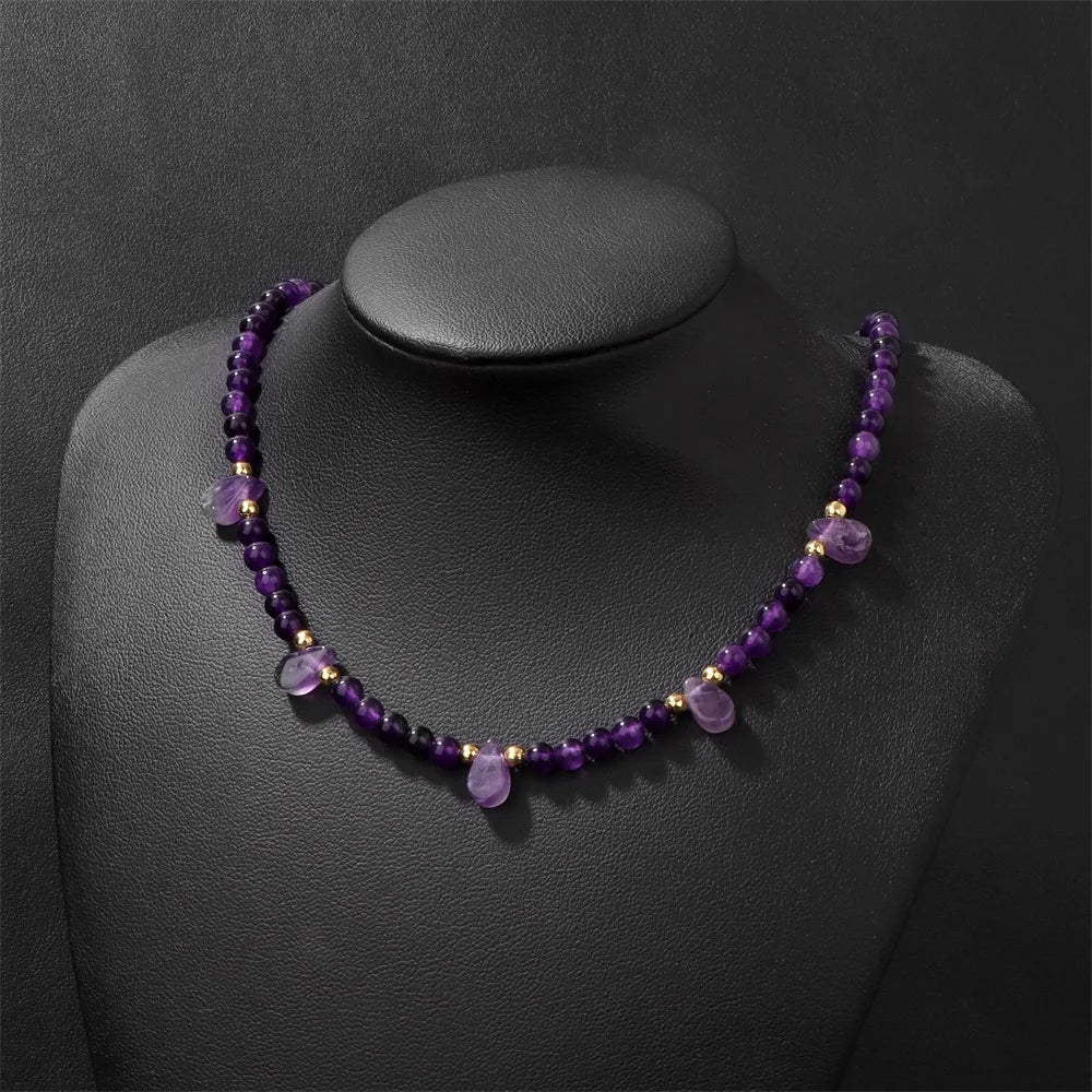 Tear Drop Crystal Colorful Natural Stone Necklace