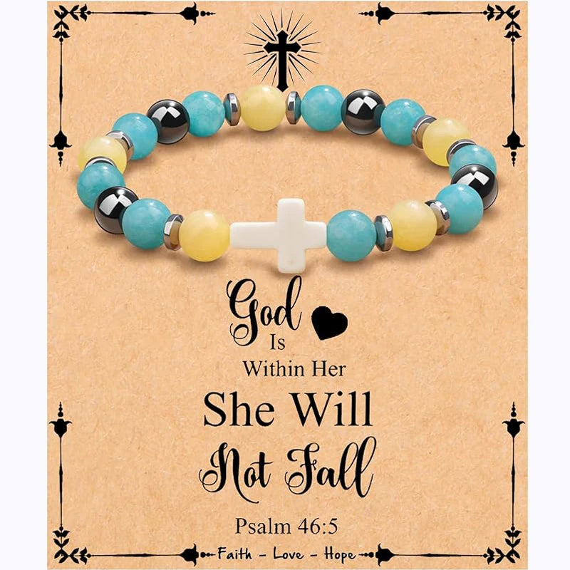 Beautiful Colorful Imperial Stone Faith Cross Bracelet