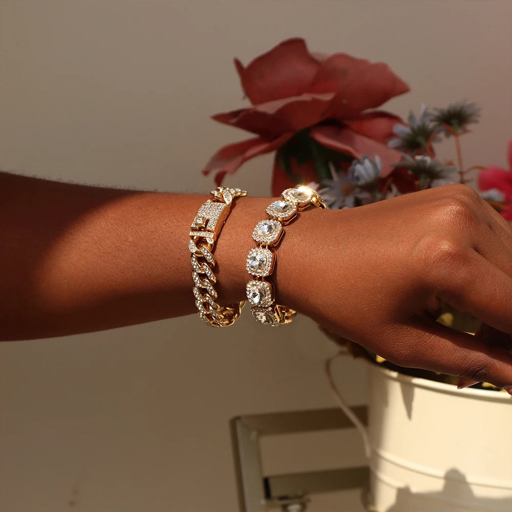 South Beach Miami Iced Out Cuban Link Bracelet 4Pcs Setss