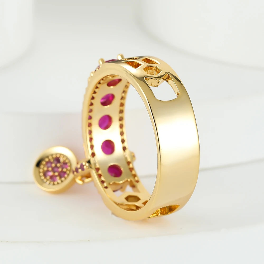 Rose Pink Stone Round Dangle Rings