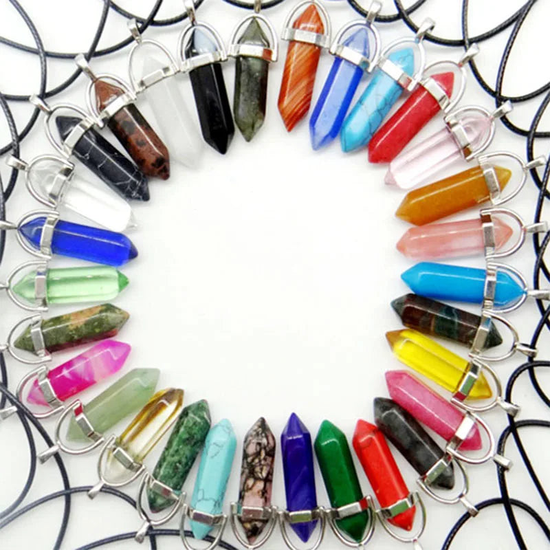 Natural Stone Crystal Hexagonal Pendant Necklace