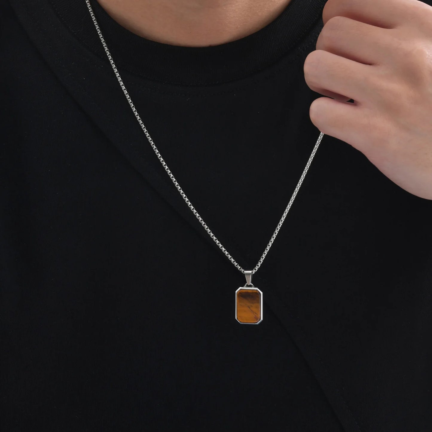 Natural Stone Protection Pendant Square Necklaces
