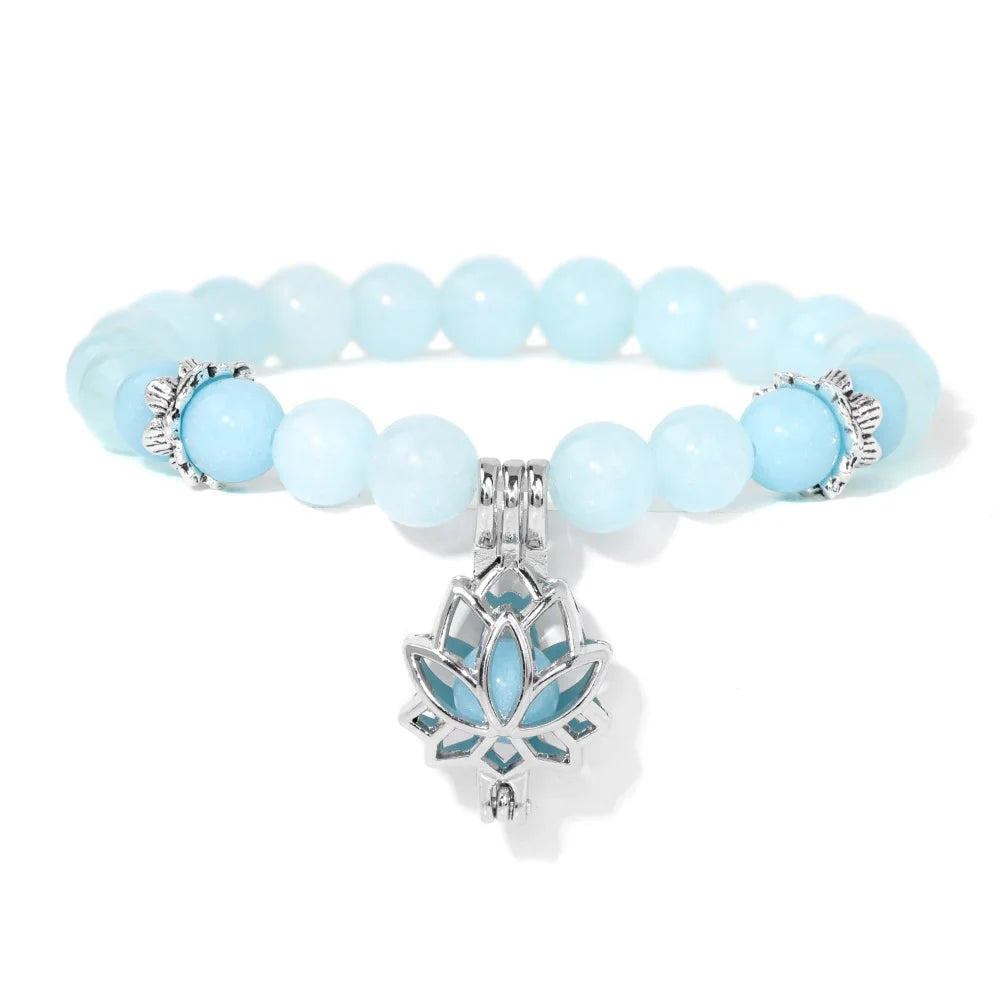 Shimmering Luminescent Lotus Charm Pendant Bracelets