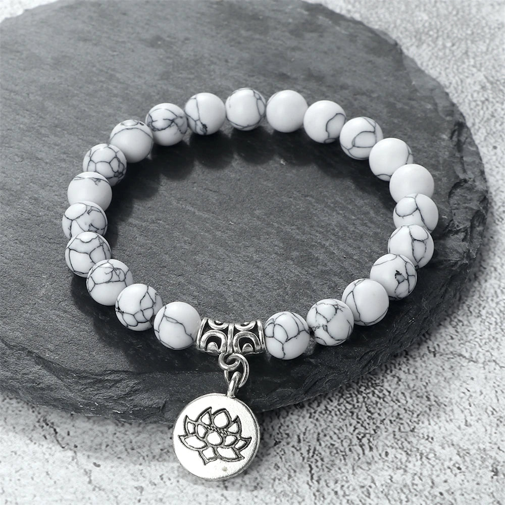 Lotus Pendant Natural Stone Beaded Bracelets