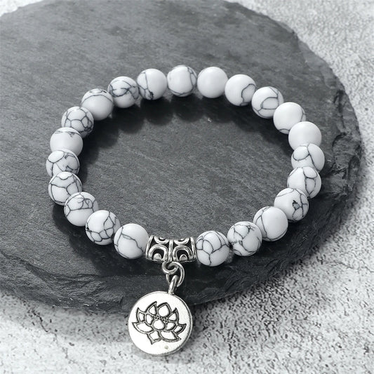 Lotus Pendant Natural Stone Beaded Bracelets