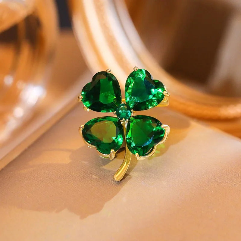 Lucky Four-leaf Clover French Emerald Brooch