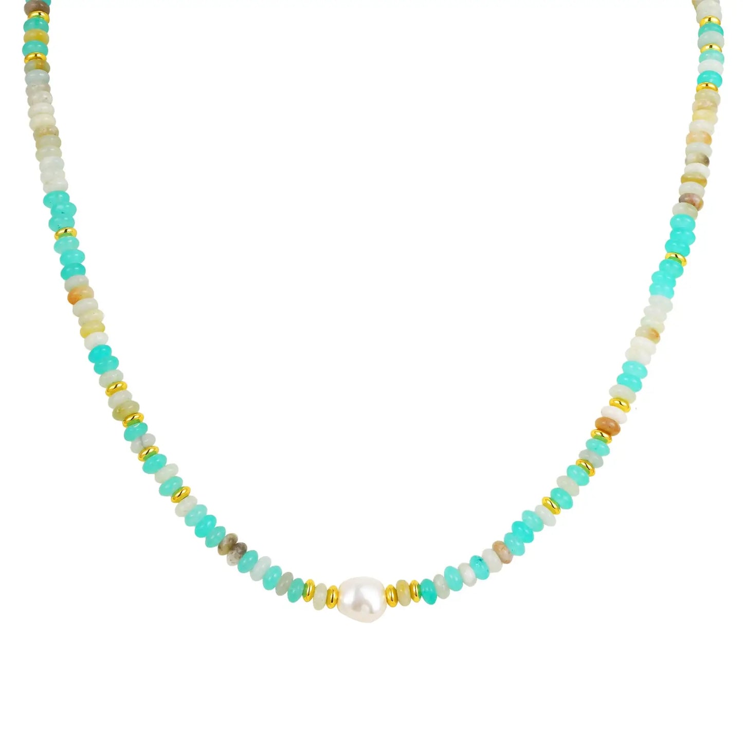 Beautiful Gold Blue White Natural Stone Beaded Necklace