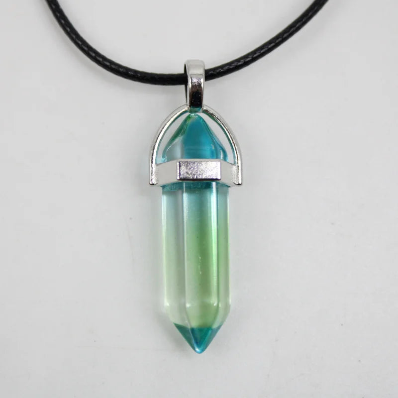 Natural Stone Crystal Hexagonal Pendant Necklace